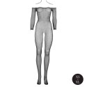 Bodystocking z dekoltem hiszpanka, siateczkową strukturą i otwartym krokiem