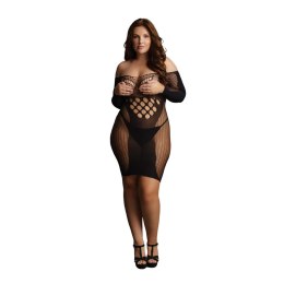 Uwodzicielska Mini Sukienka z Kontrastową Siateczką i Długim Rękawem - Plus Size