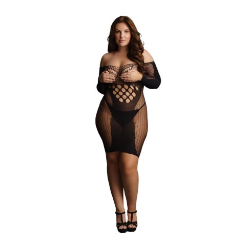 Uwodzicielska Mini Sukienka z Kontrastową Siateczką i Długim Rękawem - Plus Size
