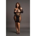 Uwodzicielska Mini Sukienka z Kontrastową Siateczką i Długim Rękawem - Plus Size