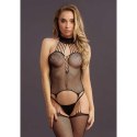 Zmysłowy siateczkowy bodystocking z chokerem i podwiązkami - uniwersalny rozmiar