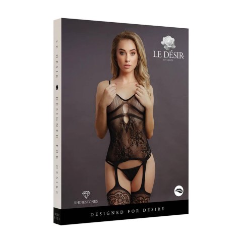 Zmysłowy Bodystocking z Cyrkoniami i Paskami do Pończoch – Uniwersalny Rozmiar