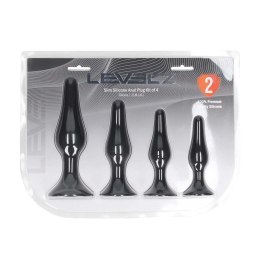 Zestaw smukłych silikonowych korków analnych LEVELZ – S, M, L, XL – czarny