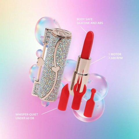 Iryzujący Wibrator-Szminka Sparkle z 4 Końcówkami