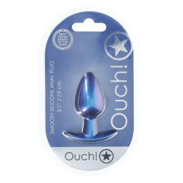Gładki Silikonowy Korek Analny Ouch! – Średni – 7,9 cm – Metaliczny Błękit