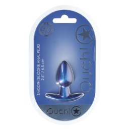 Gładki silikonowy korek analny Ouch! - Mały (6,5 cm) - Metaliczny Błękit