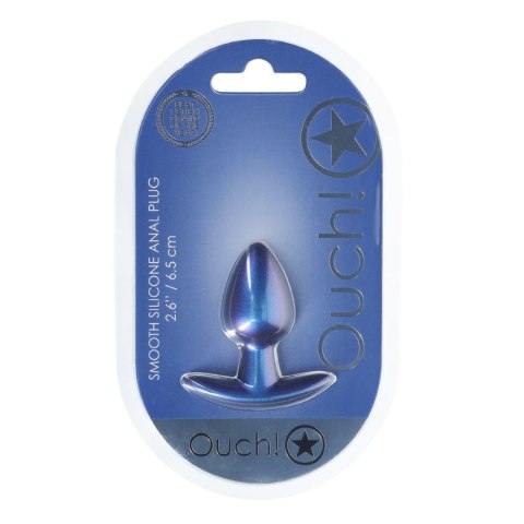 Gładki silikonowy korek analny Ouch! - Mały (6,5 cm) - Metaliczny Błękit