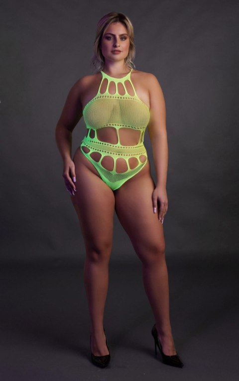Body z Greckim Dekoltem - Neonowa Zieleń - XL/XXXXL