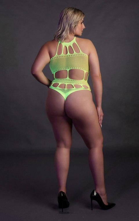 Body z Greckim Dekoltem - Neonowa Zieleń - XL/XXXXL