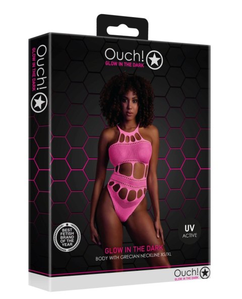 Body z greckim dekoltem - neonowy róż - XS/XL