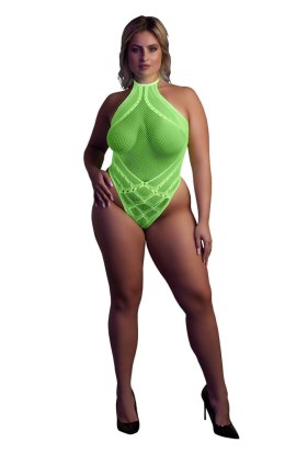 Zmysłowe body z dekoltem halter – Neonowa Zieleń – XL/XXXXL
