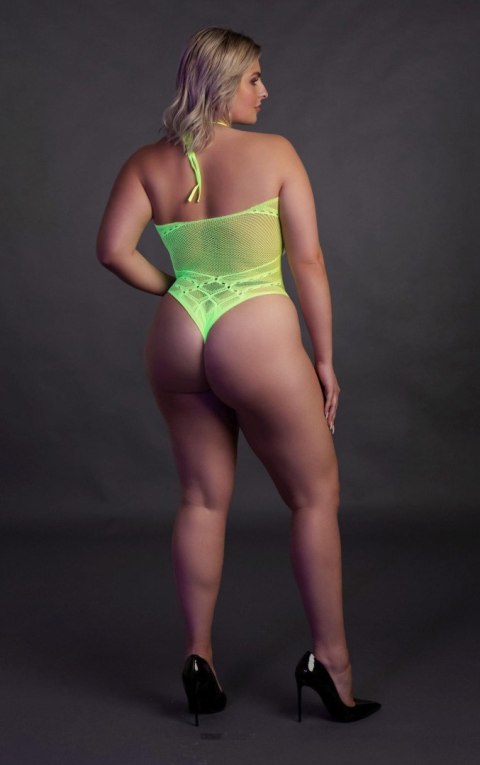 Zmysłowe body z dekoltem halter – Neonowa Zieleń – XL/XXXXL