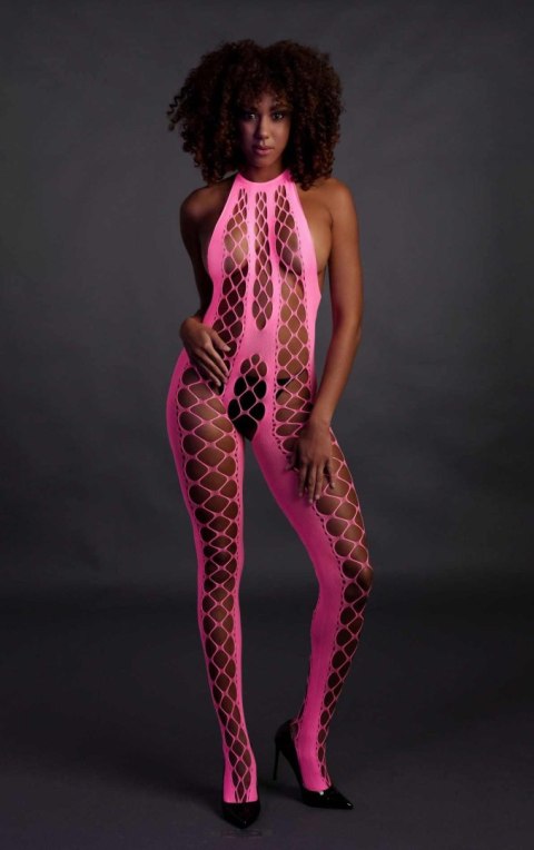 Bodystocking z Dekoltem Halter - Różowy - XS/XL