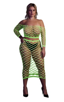 Neonowy Komplet: Crop Top z Długim Rękawem i Długa Spódnica XL/XXXXL