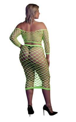 Neonowy Komplet: Crop Top z Długim Rękawem i Długa Spódnica XL/XXXXL