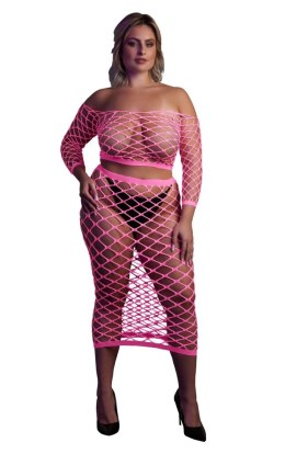 Neonowy komplet: Krótki top z długim rękawem i długa spódnica (XL/XXXXL)