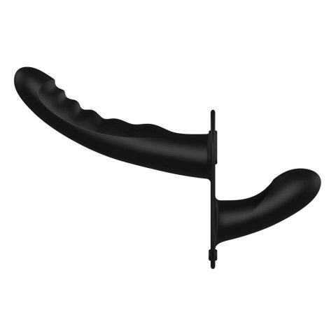 Ouch! - Podwójny Prążkowany Strap-On Silikonowy - Regulowany - Czarny