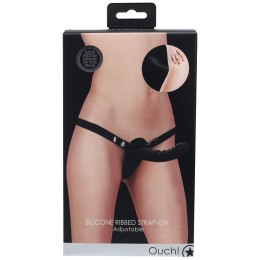 Ouch! - Regulowany Strap-On Silikonowy z Prążkowaną Teksturą - Czarny