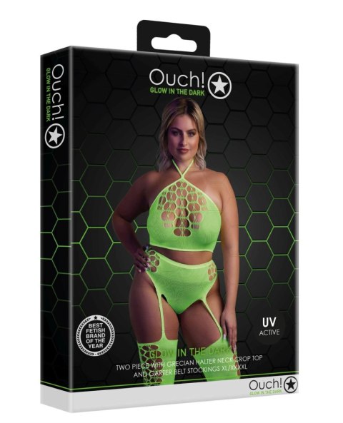 Neonowy Komplet: Crop Top i Pończochy XL/XXXXL