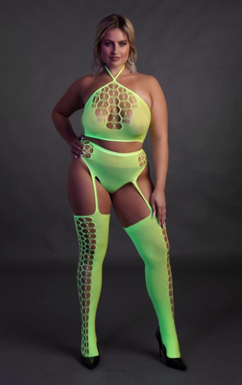 Neonowy Komplet: Crop Top i Pończochy XL/XXXXL
