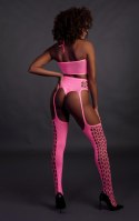 Zmysłowy Komplet: Neonowy Crop Top i Pończochy - Różowy - XS/XL