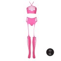 Zmysłowy Komplet: Neonowy Crop Top i Pończochy - Różowy - XS/XL