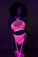 Zmysłowy Komplet: Neonowy Crop Top i Pończochy - Różowy - XS/XL