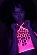 Zmysłowy Komplet: Neonowy Crop Top i Pończochy - Różowy - XS/XL