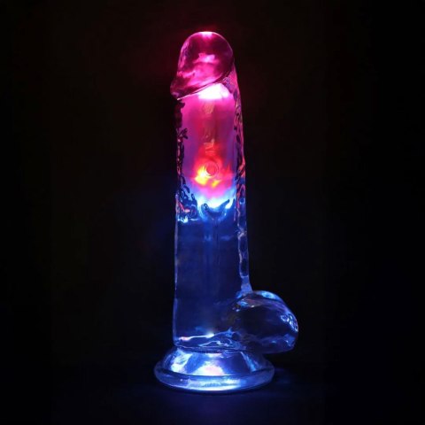Realistyczne Wibrujące Dildo LED z Jądrami – Transparentne, 20 cm