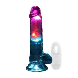 Wibrujące, realistyczne dildo LED z jądrami – 18 cm, Przejrzyste