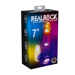 Wibrujące, realistyczne dildo LED z jądrami – 18 cm, Przejrzyste