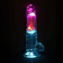 Wibrujące, realistyczne dildo LED z jądrami – 18 cm, Przejrzyste