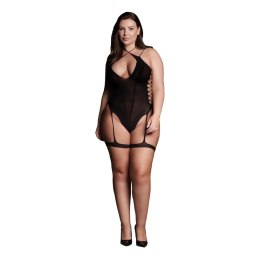 Metis XVI – Zmysłowe Body Plus Size z Paskami do Pończoch i Krzyżowym Dekoltem