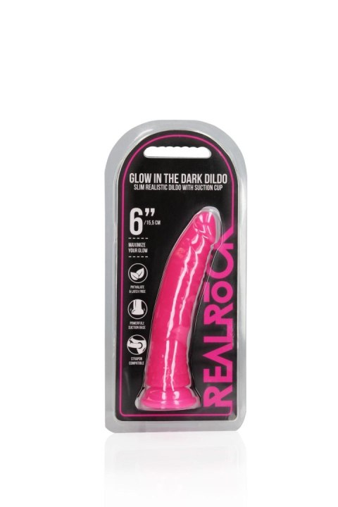 Smukłe, realistyczne dildo z przyssawką – świecące w ciemności – 15,5 cm