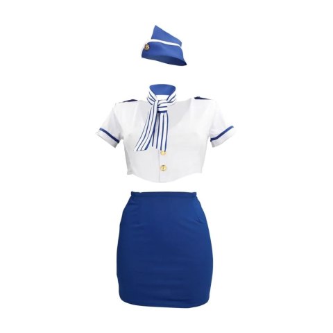 Zmysłowy Kostium Stewardessy – Rozmiar S/M – Elegancki Niebiesko-Biały