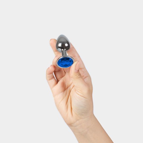 Metalowy plug analny z niebieskim kryształem S
