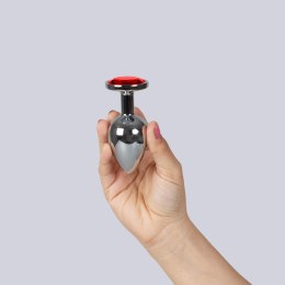 Elegancki Czerwony Metalowy Plug Analny z Klejnotem, Rozmiar L