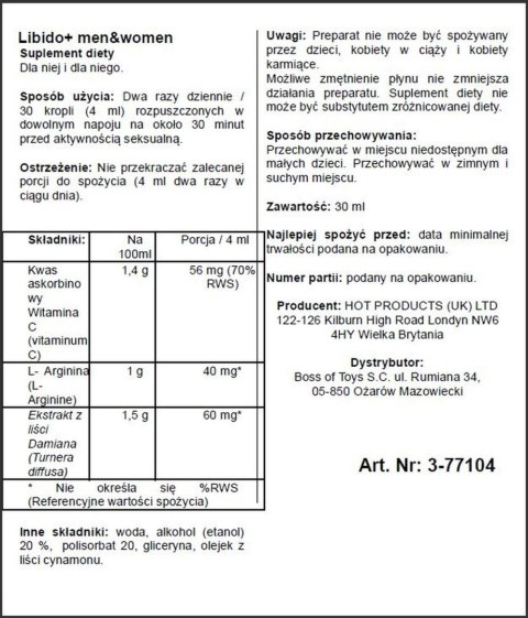 Suplement diety: Krople Libido + dla Niej i dla Niego, 30 ml