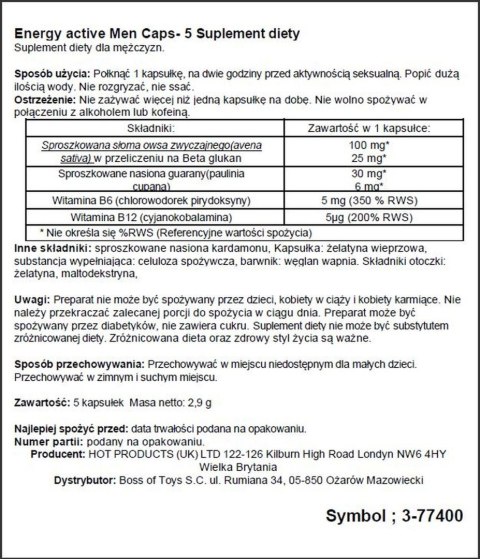 Ero Men Energy – Suplement dla Mężczyzn na Witalność (5 kapsułek)