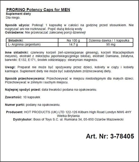 PRORINO Men Black Line – Suplement Diety dla Mężczyzn, 10 Kapsułek na Potencję