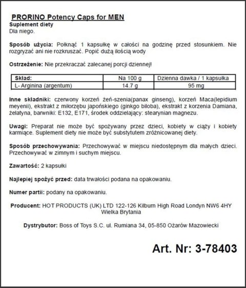 PRORINO Men Black Line – Kapsułki na Męską Potencję i Libido (2 szt.)