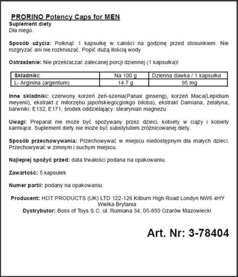 Prorino Men Black Line: Kapsułki na Wzmocnienie Potencji (5 szt.)