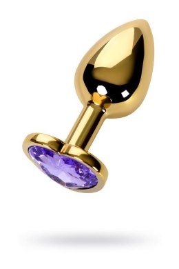 Elegancki Metalowy Plug Analny TOYFA, złoty z fioletowym kryształkiem (7 cm / O 2.7 cm)