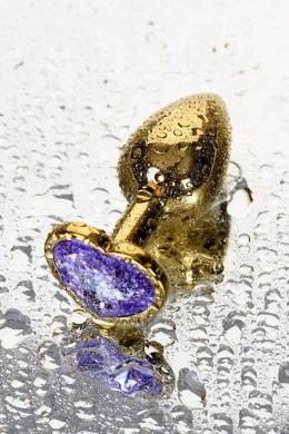 Elegancki Metalowy Plug Analny TOYFA, złoty z fioletowym kryształkiem (7 cm / O 2.7 cm)