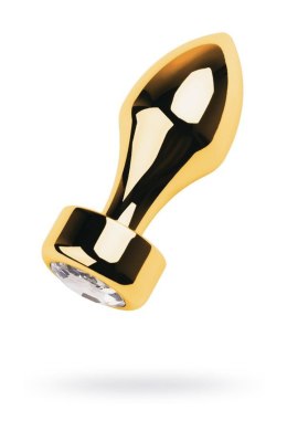 TOYFA Złoty Metalowy Korek Analny z Białym Okrągłym Kryształem, Długość 7 cm, Średnica 2-3,5 cm, Waga 140 g