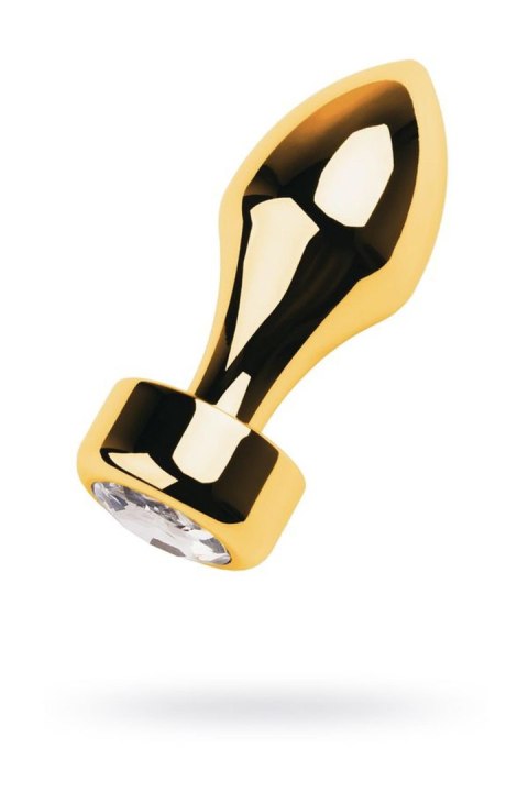 TOYFA Złoty Metalowy Korek Analny z Białym Okrągłym Kryształem, Długość 7 cm, Średnica 2-3,5 cm, Waga 140 g