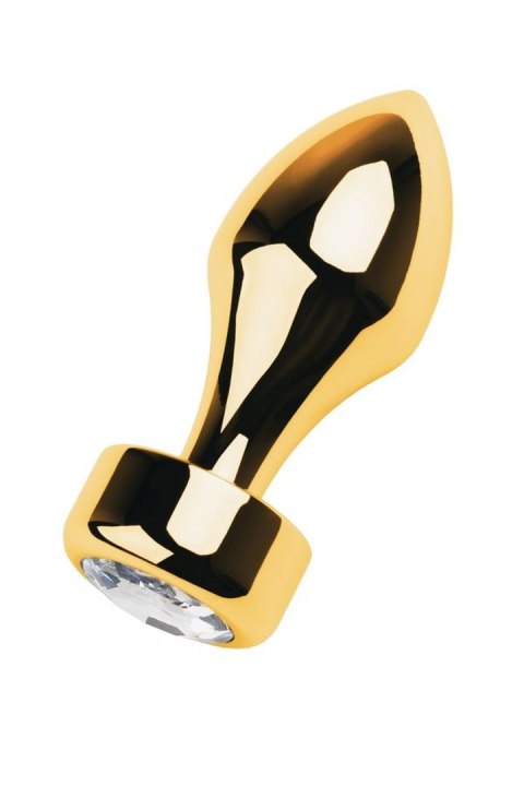 TOYFA Złoty Metalowy Korek Analny z Białym Okrągłym Kryształem, Długość 7 cm, Średnica 2-3,5 cm, Waga 140 g