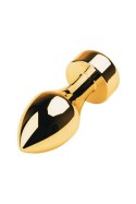 TOYFA Złoty Metalowy Korek Analny z Białym Okrągłym Kryształem, Długość 7 cm, Średnica 2-3,5 cm, Waga 140 g