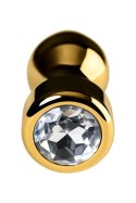 TOYFA Złoty Metalowy Korek Analny z Białym Okrągłym Kryształem, Długość 7 cm, Średnica 2-3,5 cm, Waga 140 g