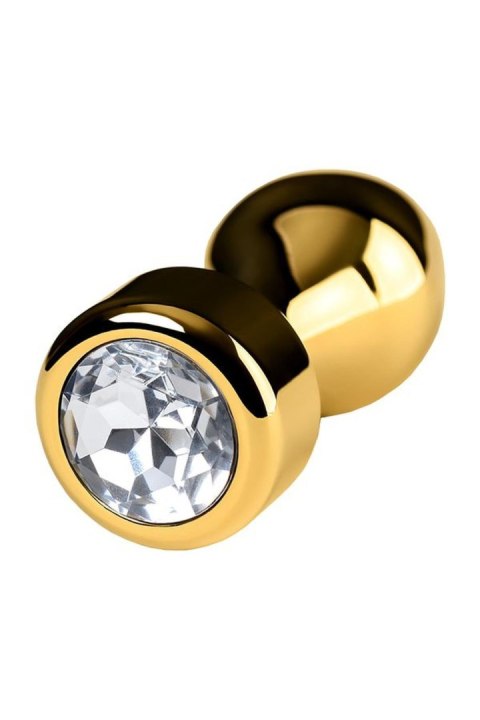 TOYFA Złoty Metalowy Korek Analny z Białym Okrągłym Kryształem, Długość 7 cm, Średnica 2-3,5 cm, Waga 140 g